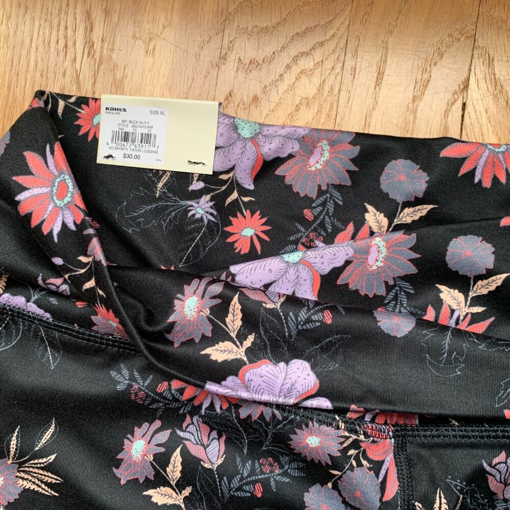 NWT Flower Leggings Black Melon Purple Womens XL - Picture 7 of 12